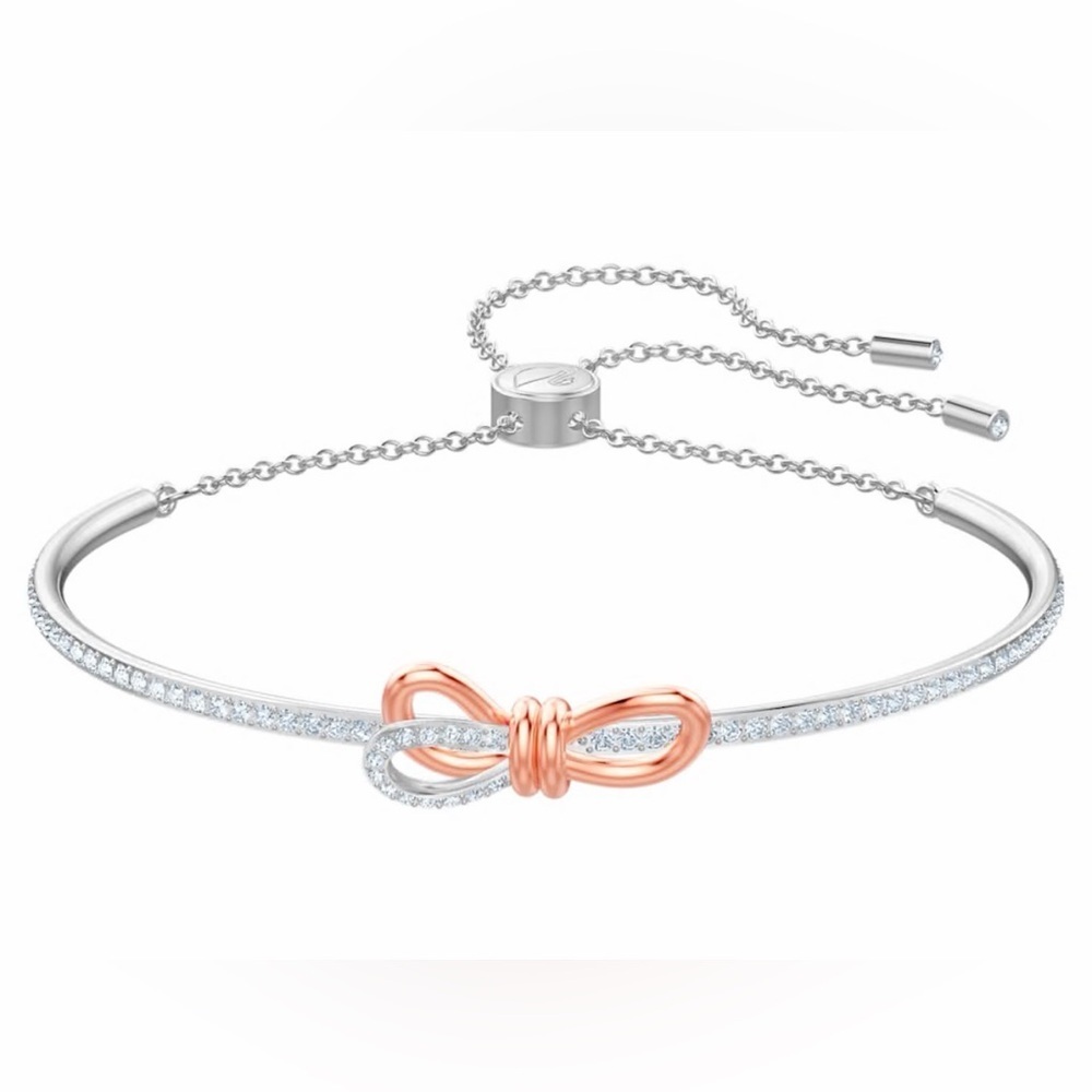 NEW Swarovski Lifelong Bow Bangle White Mixed Metal Finish